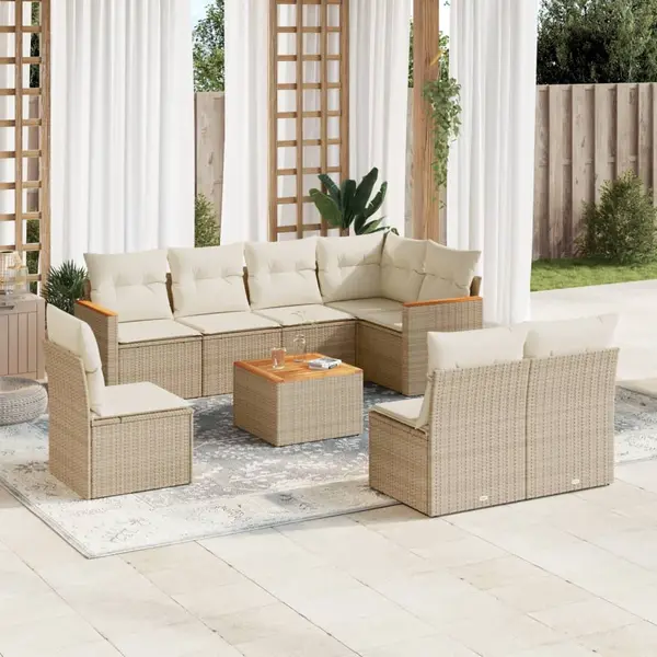 Gossi set canapele de gradina, 9 piese, cu perne, bej, poliratan