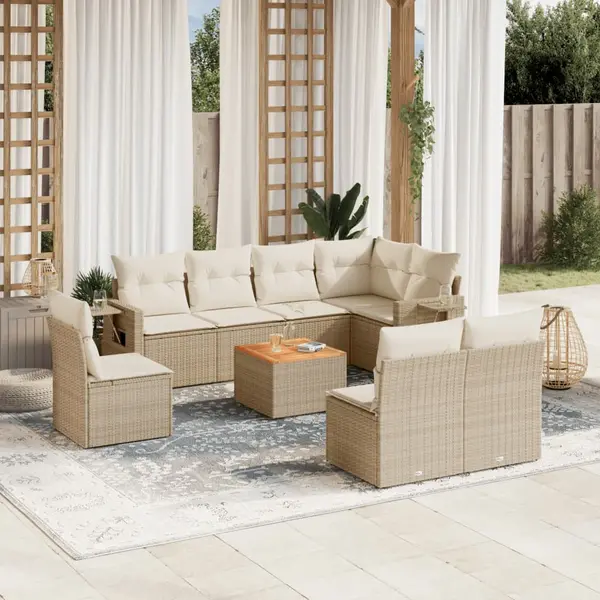 Gossi set canapele de gradina, 9 piese, cu perne, bej, poliratan