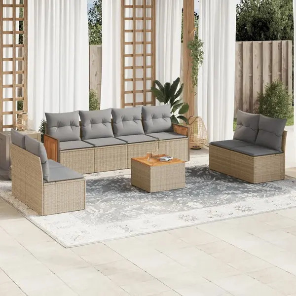 Gossi set canapele de gradina, 9 piese, cu perne, bej, poliratan