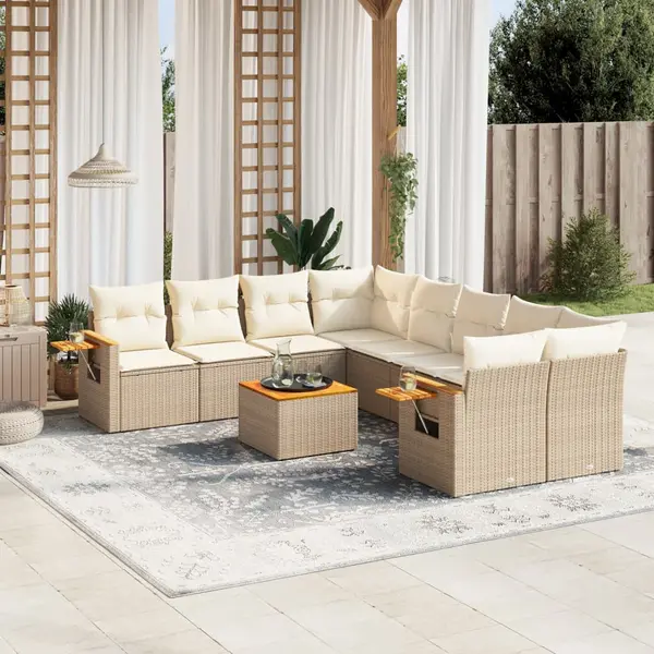 Gossi set canapele de gradina, 9 piese, cu perne, bej, poliratan