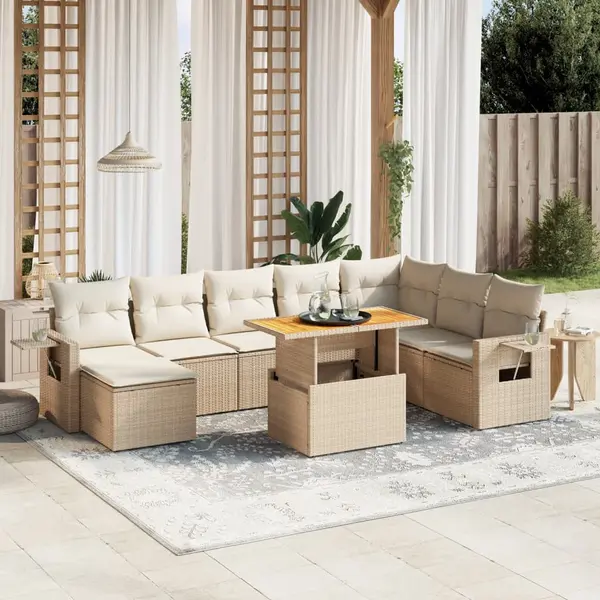 Gossi set canapele de gradina, 9 piese, cu perne, bej, poliratan
