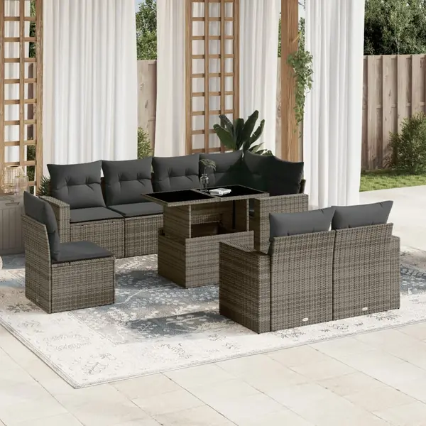 Gossi set canapele de gradina, 9 piese, cu perne, gri, poliratan