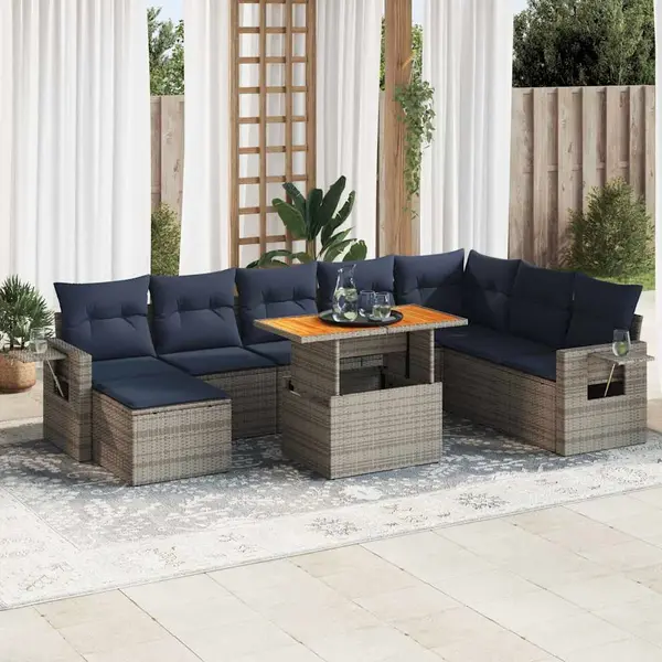 Gossi set canapele de gradina, 9 piese, cu perne, gri, poliratan