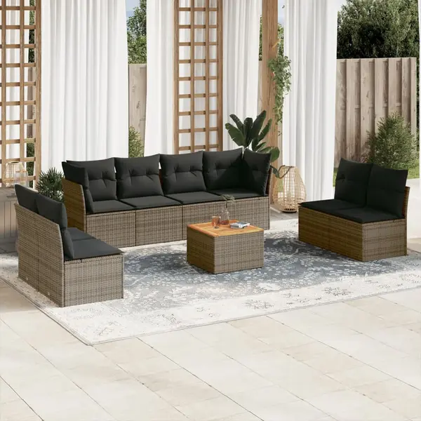 Gossi set canapele de gradina, 9 piese, cu perne, gri, poliratan