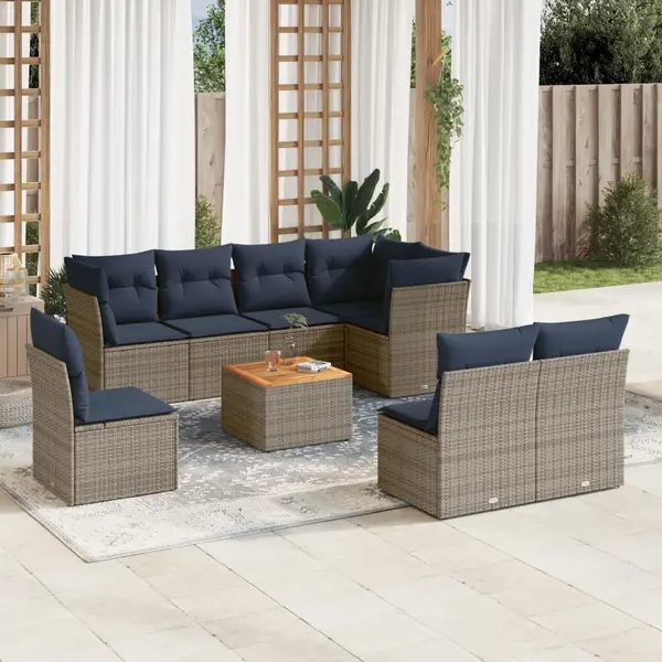 Gossi set canapele de gradina, 9 piese, cu perne, gri, poliratan