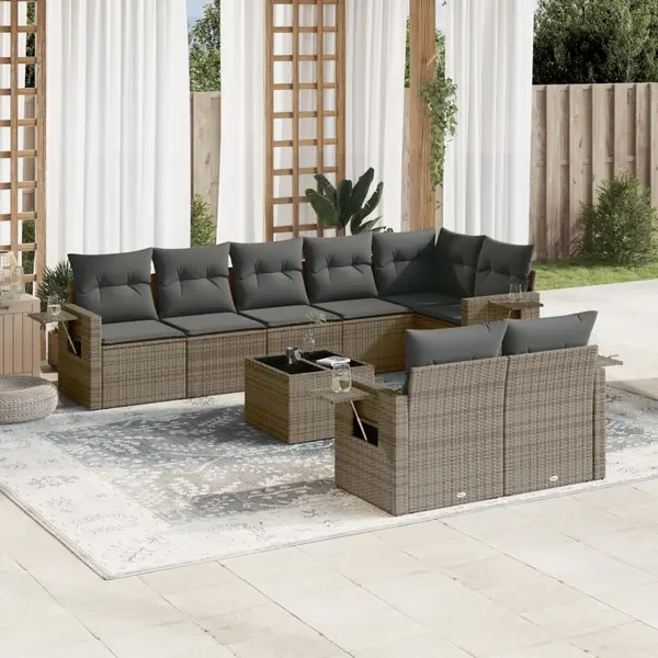 Gossi set canapele de gradina, 9 piese, cu perne, gri, poliratan