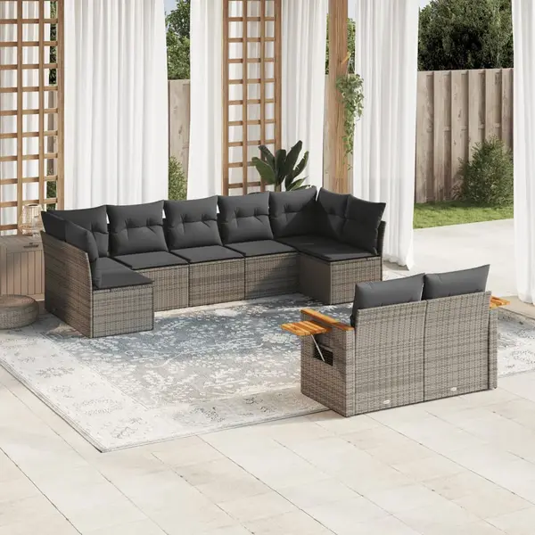 Gossi set canapele de gradina, 9 piese, cu perne, gri, poliratan