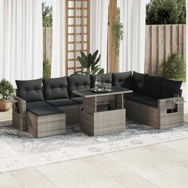 Gossi set canapele de gradina, 9 piese, cu perne, gri, poliratan