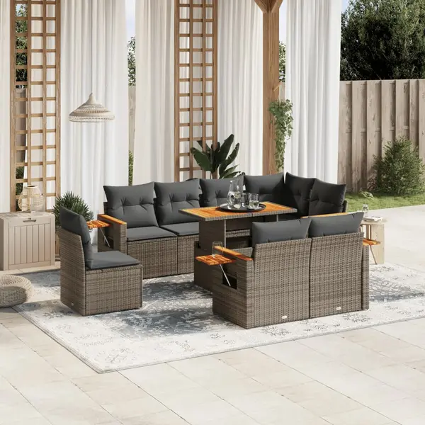 Gossi set canapele de gradina, 9 piese, cu perne, gri, poliratan