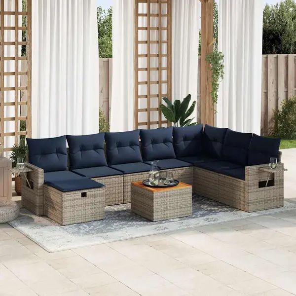 Gossi set canapele de gradina, 9 piese, cu perne, gri, poliratan