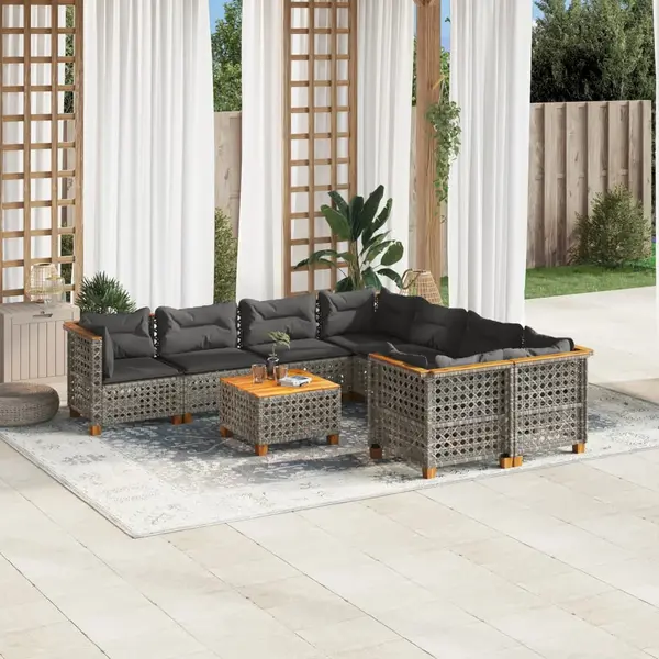 Gossi set canapele de gradina, 9 piese, cu perne, gri, poliratan