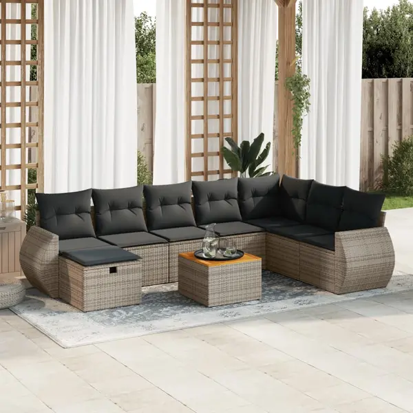 Gossi set canapele de gradina, 9 piese, cu perne, gri, poliratan
