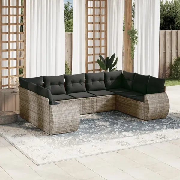 Gossi set canapele de gradina, 9 piese, cu perne, gri, poliratan