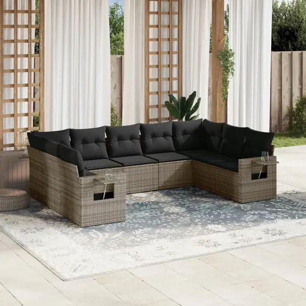 Gossi set canapele de gradina, 9 piese, cu perne, gri, poliratan