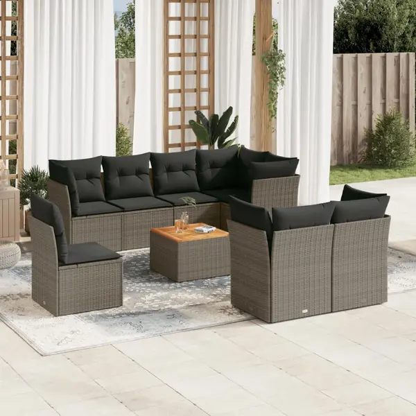 Gossi set canapele de gradina, 9 piese, cu perne, gri, poliratan