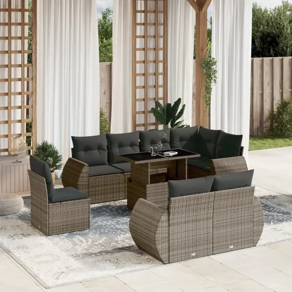 Gossi set canapele de gradina, 9 piese, cu perne, gri, poliratan