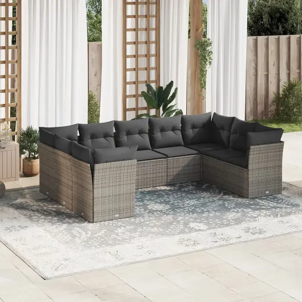 Gossi set canapele de gradina, 9 piese, cu perne, gri, poliratan