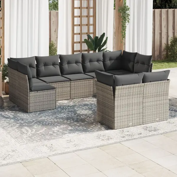 Gossi set canapele de gradina, 9 piese, cu perne, gri, poliratan