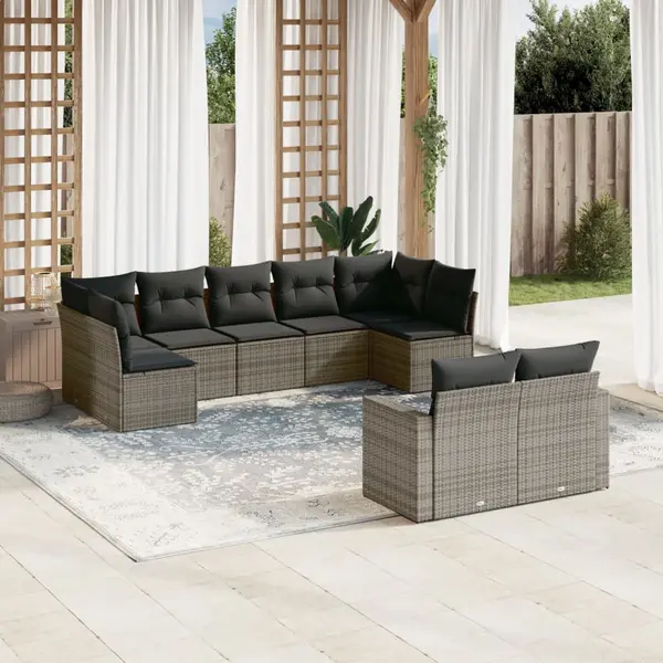 Gossi set canapele de gradina, 9 piese, cu perne, gri, poliratan