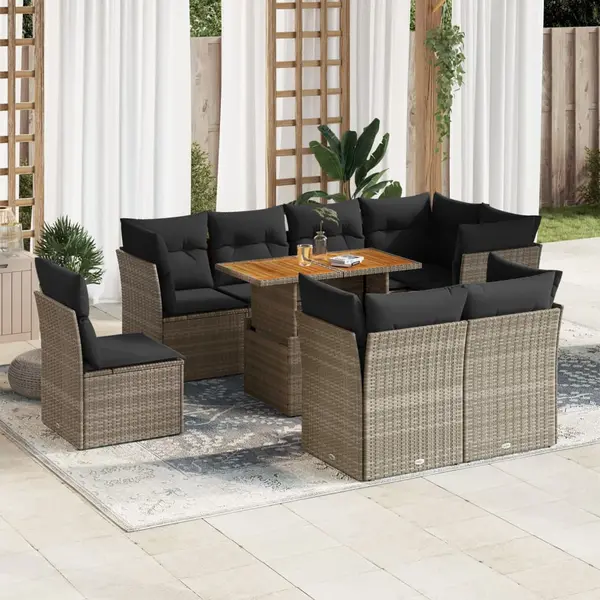 Gossi set canapele de gradina, 9 piese, cu perne, gri, poliratan
