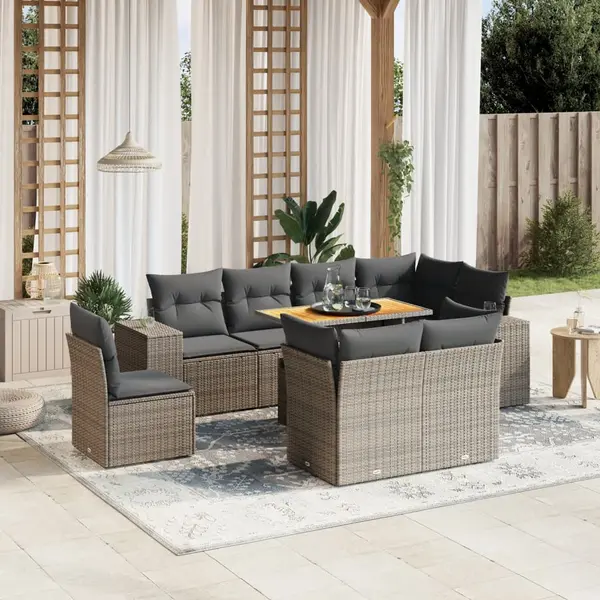 Gossi set canapele de gradina, 9 piese, cu perne, gri, poliratan