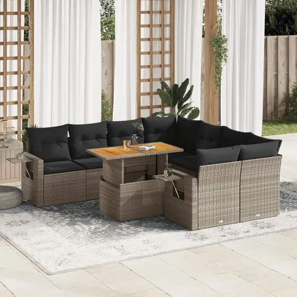 Gossi set canapele de gradina, 9 piese, cu perne, gri, poliratan