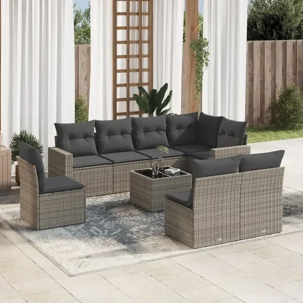 Gossi set canapele de gradina, 9 piese, cu perne, gri, poliratan