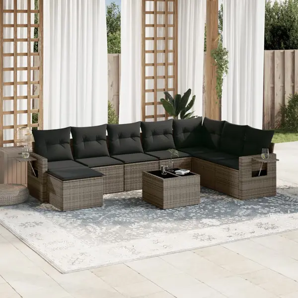 Gossi set canapele de gradina, 9 piese, cu perne, gri, poliratan