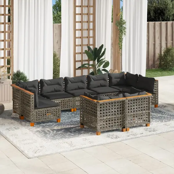 Gossi set canapele de gradina, 9 piese, cu perne, gri, poliratan