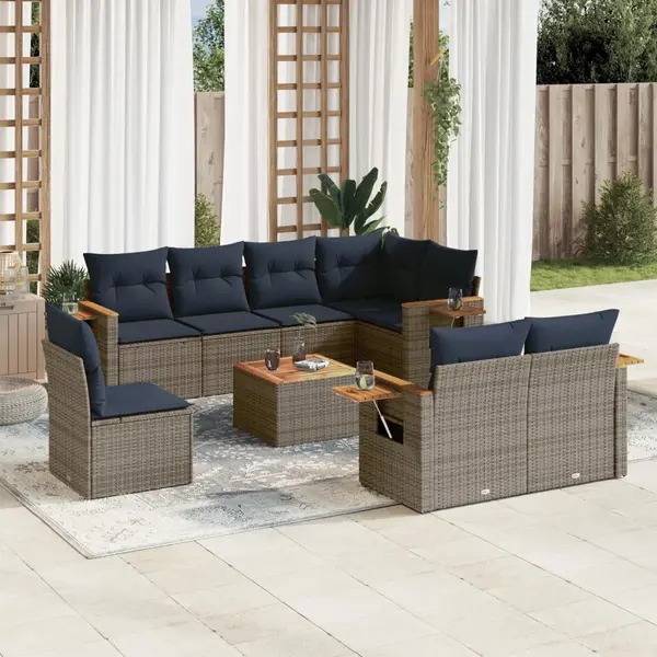 Gossi set canapele de gradina, 9 piese, cu perne, gri, poliratan