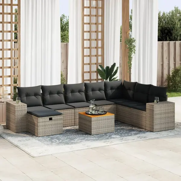 Gossi set canapele de gradina, 9 piese, cu perne, gri, poliratan