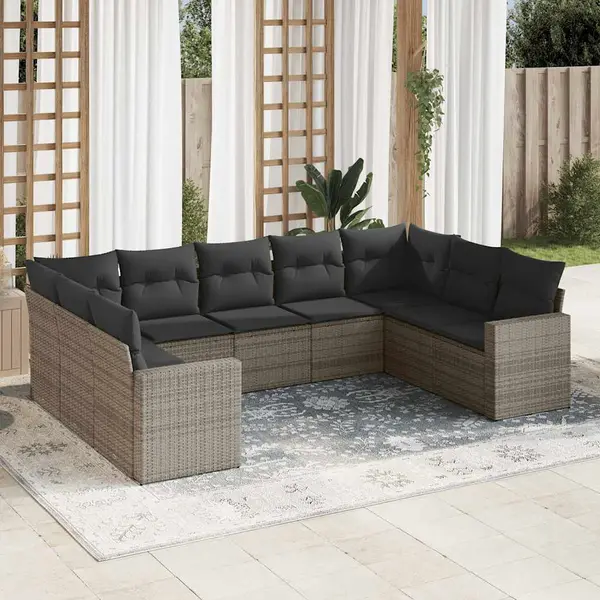 Gossi set canapele de gradina, 9 piese, cu perne, gri, poliratan