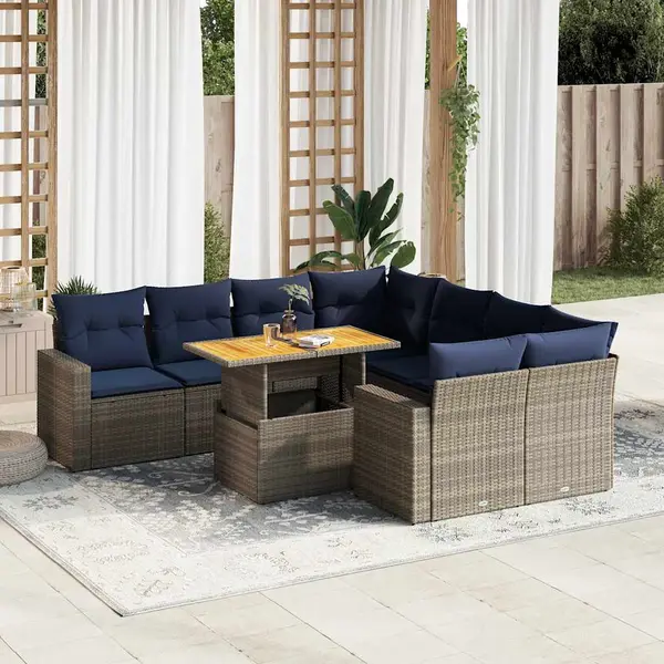 Gossi set canapele de gradina, 9 piese, cu perne, gri, poliratan