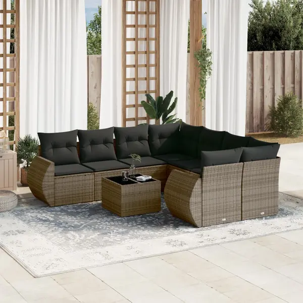 Gossi set canapele de gradina, 9 piese, cu perne, gri, poliratan