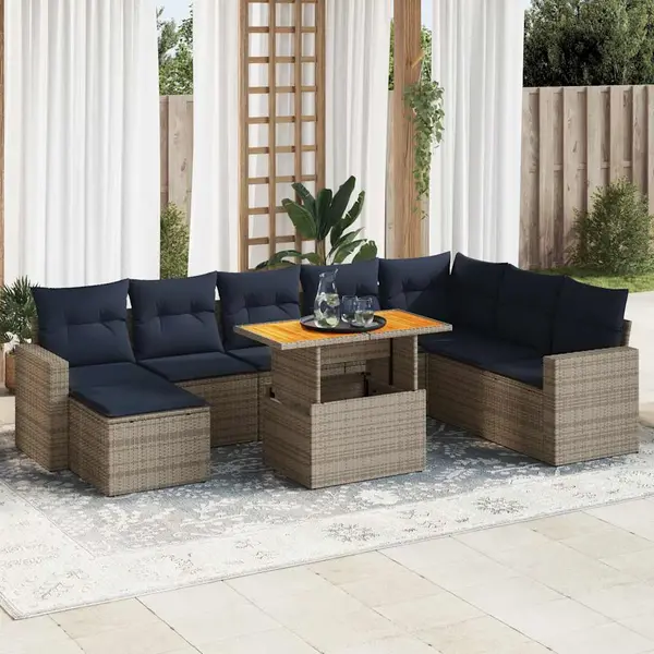 Gossi set canapele de gradina, 9 piese, cu perne, gri, poliratan