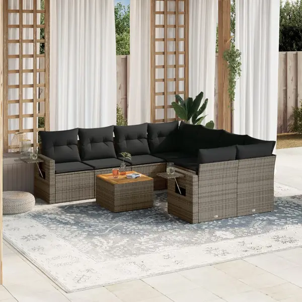 Gossi set canapele de gradina, 9 piese, cu perne, gri, poliratan