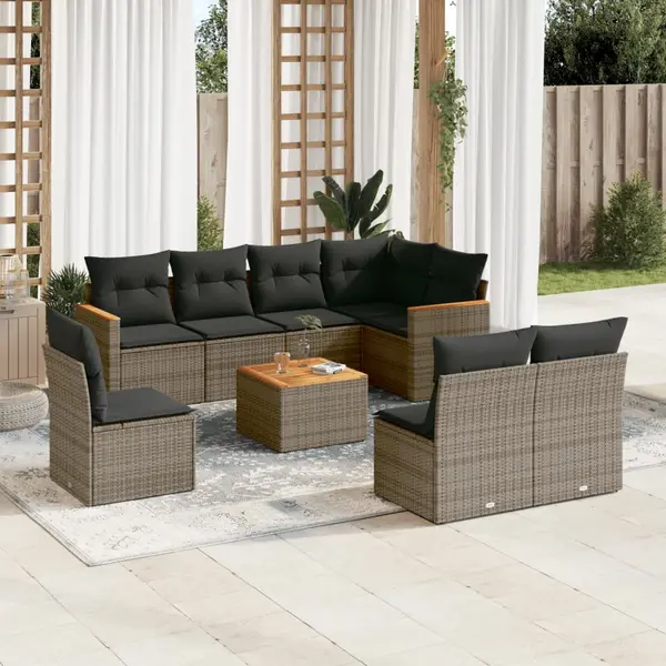 Gossi set canapele de gradina, 9 piese, cu perne, gri, poliratan