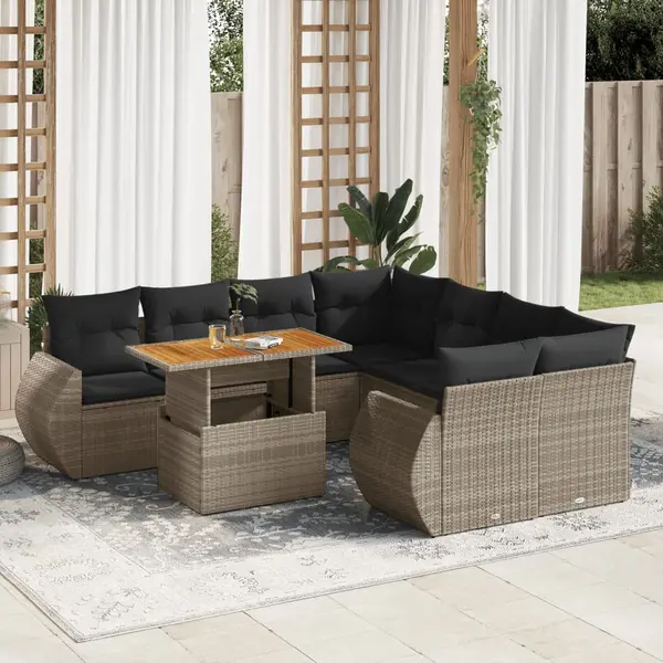 Gossi set canapele de gradina, 9 piese, cu perne, gri, poliratan