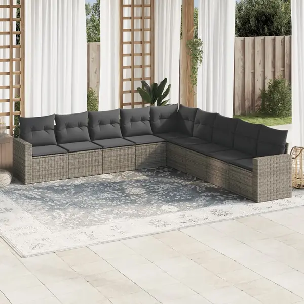 Gossi set canapele de gradina, 9 piese, cu perne, gri, poliratan