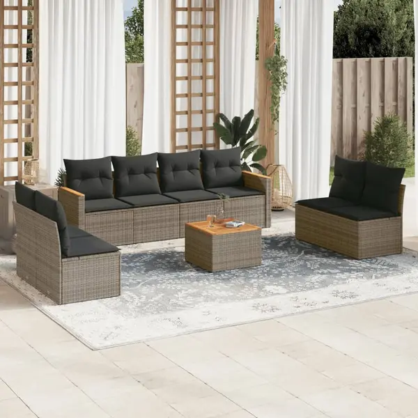 Gossi set canapele de gradina, 9 piese, cu perne, gri, poliratan