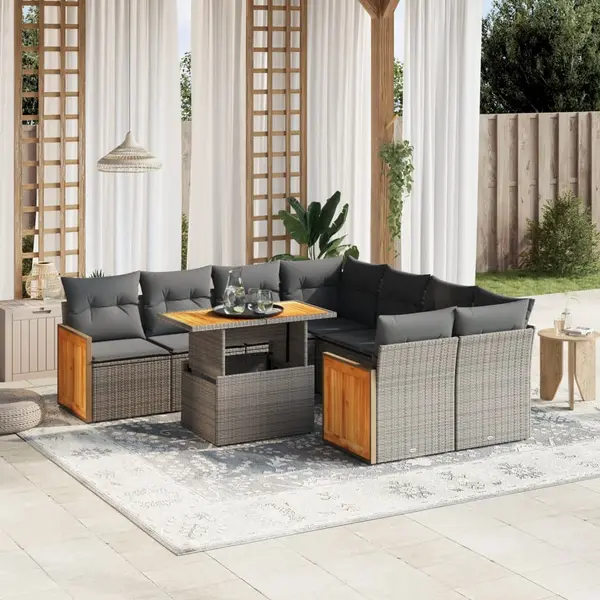 Gossi set canapele de gradina, 9 piese, cu perne, gri, poliratan