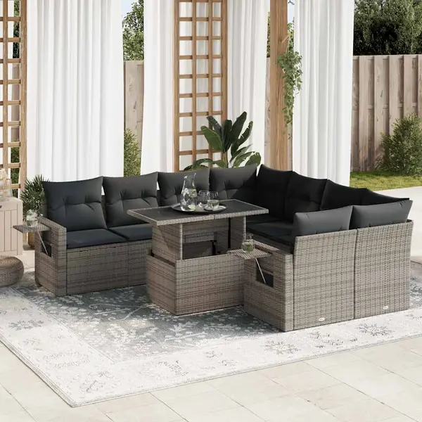 Gossi set canapele de gradina, 9 piese, cu perne, gri, poliratan