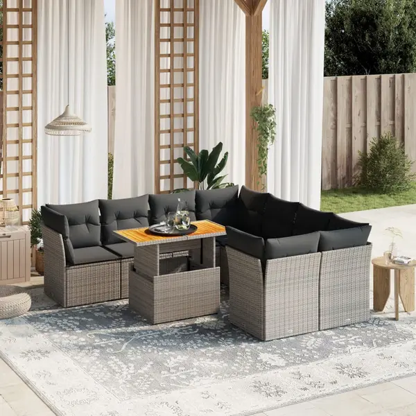 Gossi set canapele de gradina, 9 piese, cu perne, gri, poliratan