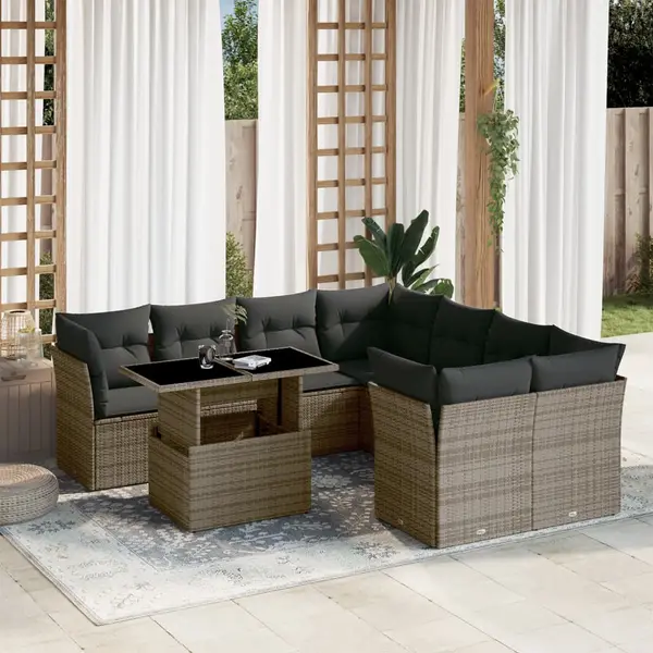 Gossi set canapele de gradina, 9 piese, cu perne, gri, poliratan