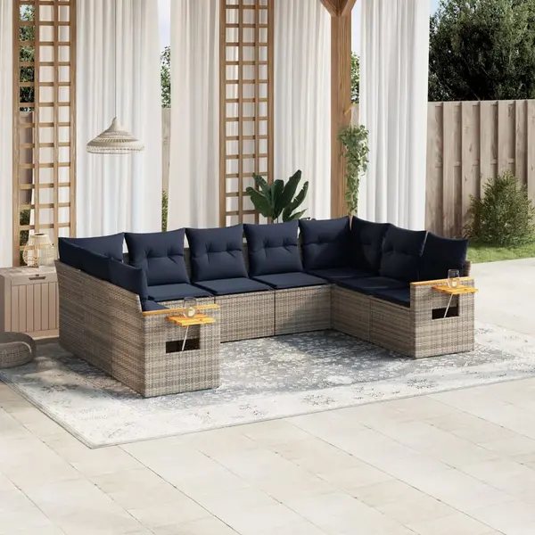 Gossi set canapele de gradina, 9 piese, cu perne, gri, poliratan