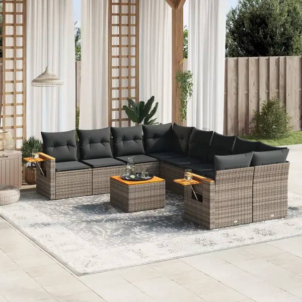 Gossi set canapele de gradina, 9 piese, cu perne, gri, poliratan
