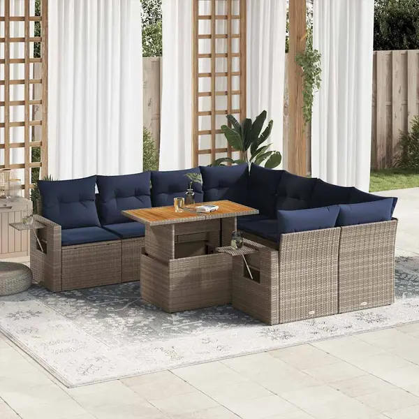 Gossi set canapele de gradina, 9 piese, cu perne, gri, poliratan
