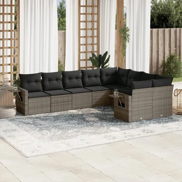 Gossi set canapele de gradina, 9 piese, cu perne, gri, poliratan