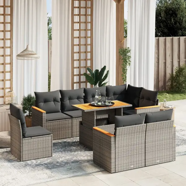 Gossi set canapele de gradina, 9 piese, cu perne, gri, poliratan