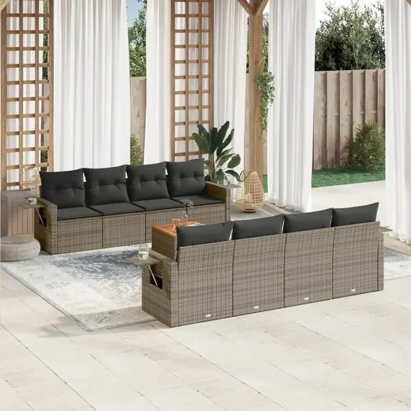 Gossi set canapele de gradina, 9 piese, cu perne, gri, poliratan